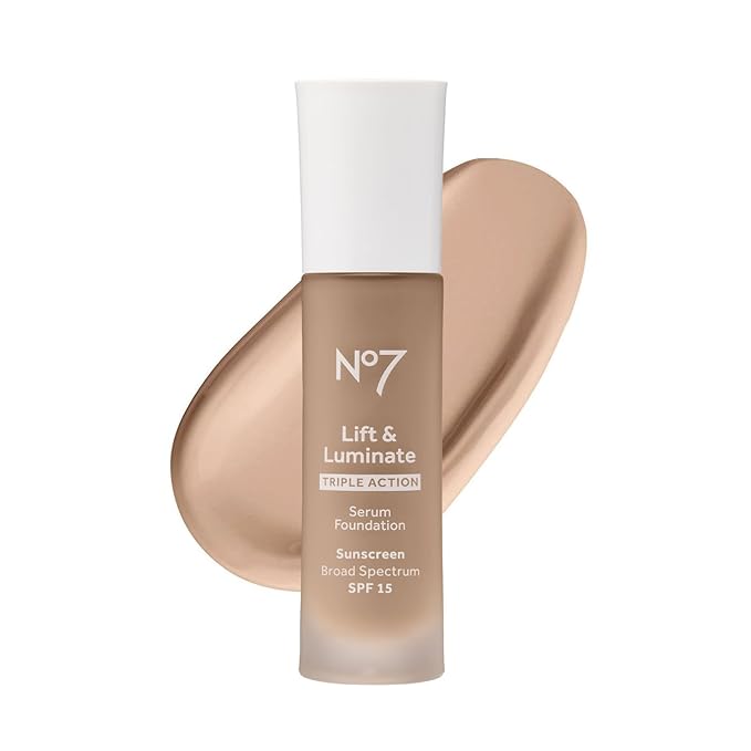 No7 Lift & Luminate Triple Action Serum Foundation - Calico - Liquid Foundation Makeup with SPF 15 for Dewy, Glowy Base - Radiant Serum Foundation for Mature Skin (30ml)-BrightBean Baby