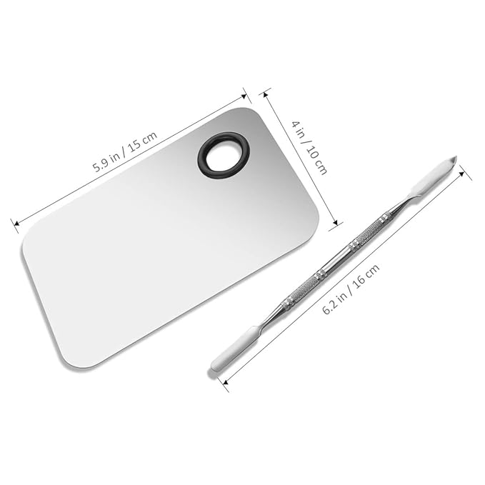 Makeup Palette, Stainless Steel Cosmetic Makeup Palette Professional Cosmetic Mixing Makeup Palette with Spatula Tool 6x4-BrightBean Baby