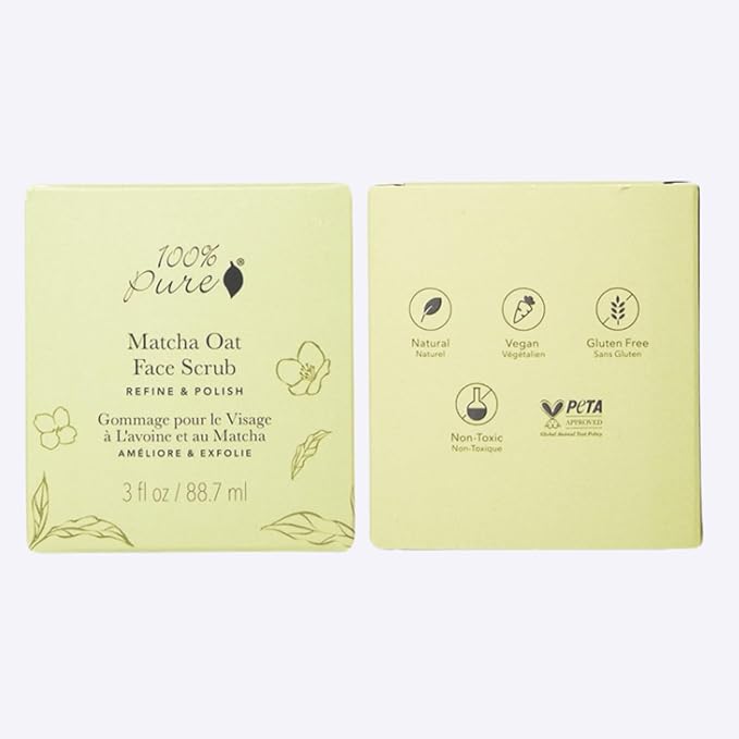 100% PURE Matcha Oat Face Scrub Facial for Glowy Radiant Skin Exfoliator & Pore Minimizer Natural Skincare for Women & Men, Vegan - 3 oz-BrightBean Baby