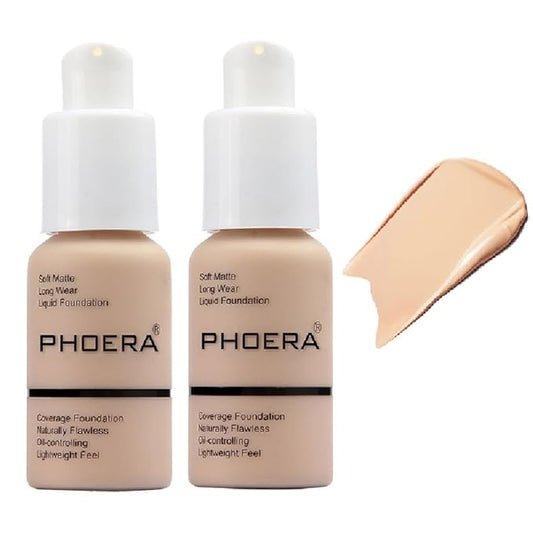 2 Pack PHOERA Foundation,Matte Oil Control Concealer Foundation Cream,PHOERA Long Lasting Waterproof Matte Liquid Foundation for Women Girls (102 Nude)-BrightBean Baby