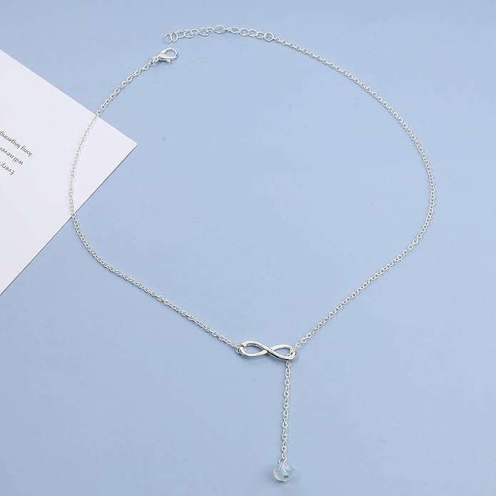 Boho Crystal Infinity Necklace Gold Y Necklace Minimalist Crystal Y Lariat Necklace Chain Jewelry for Women and Girls-BrightBean Baby