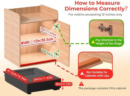 1 Pack Pull Out Drawers for Cabinets, Slide Out Drawer Expandable Width (12"-19") and Depth (17"-23") With 3 Slides, Fixed with Adhesive Film & Nail for Cabinets in Kitchen, Pantry or Bathroom - Black