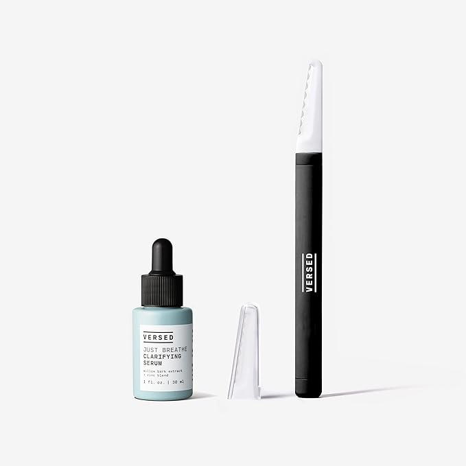 Versed Skin Reset Holiday Kit - Complexion Reset System - Contains Pore Refining Just Breathe Clarifying Serum & Dermaplaning Tool for Peach Fuzz + Facial Exfoliation (2 Pieces)-BrightBean Baby
