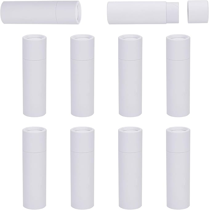 NICENEEDED 10 Pcs Paperboard Lip Balm Tubes, 0.6 Oz Kraft Paper Lipstick Tube, Cardboard Empty Deodorant Container Solid Perfume Tube Cosmetic Box for DIY Chapstick Deodorant Crayon-BrightBean Baby