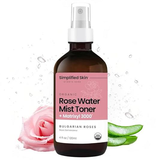 Rose Water Spray for Face with Matrixyl 3000 - Organic Rosewater Face Mist with Aloe Vera & Hyaluronic Acid - Hydrating, Reduces Fine Lines, Boosts Collagen Production, & Soothes Skin - 4 Fl Oz-BrightBean Baby