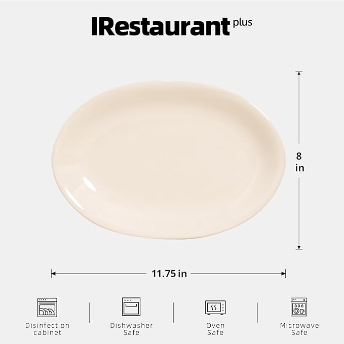 Stoneware Coupe Commercial Grade Dinnerware, Ivory, Oval Platter 11.75" x 8", Case of 12