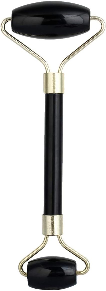 Rockcloud Natural Crystal Stone Roller Massager Double Neck Face & Neck Massage Therapy Anti-Aging Wrinkle Healing Slimming Skincare Tool,Black Obsidian-BrightBean Baby