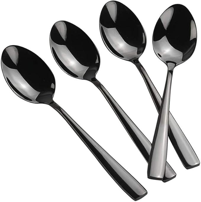 Teyyvn 12-Piece Black Stainless Steel Dessert Spoons