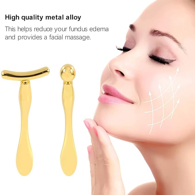 Metal Eye Face Cream Applicator Stick and Mini Cosmetics Spoon Spatula, Zinc Alloy Makeup Spoon Metal Eye Facial Massager for Facial Cosmetic Face Cream (Gold)-BrightBean Baby