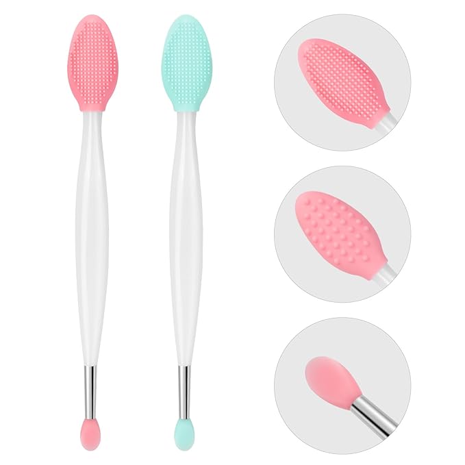 Unaone Lip Scrub Brush - 2 PCS Dual-ended Lip Scrubber Exfoliator and Silicone Lip Brush, 3-in-1 Silicone Lip Scrub Tool Lip Mask Applicator, Gentle Exfoliator & Applicator for Soft-BrightBean Baby