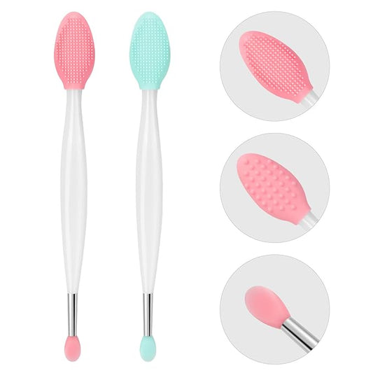 Unaone Lip Scrub Brush - 2 PCS Dual-ended Lip Scrubber Exfoliator and Silicone Lip Brush, 3-in-1 Silicone Lip Scrub Tool Lip Mask Applicator, Gentle Exfoliator & Applicator for Soft-BrightBean Baby