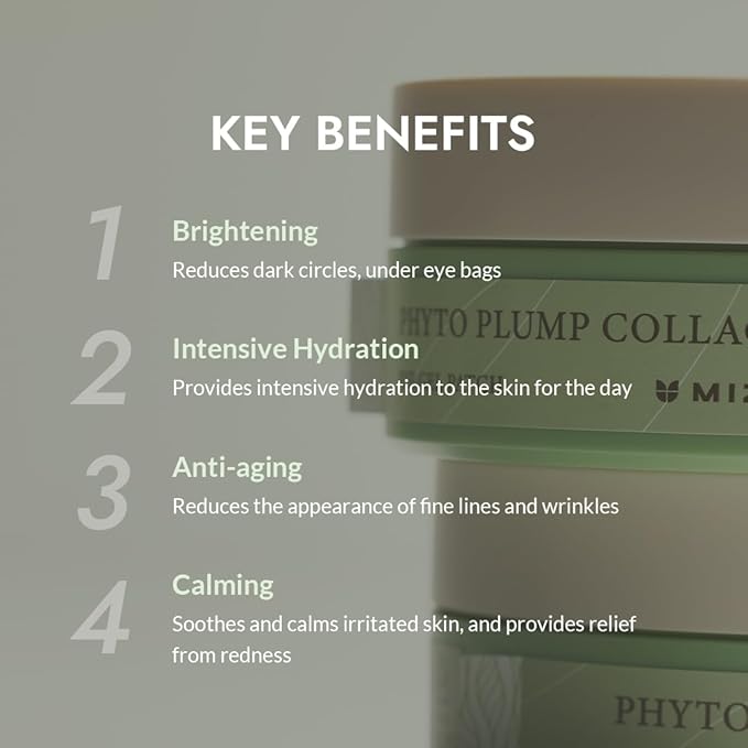 MIZON Phyto Plump Collagen Eye Gel Patch with Moringa, Triple Hyaluronic Acid, and Botanical Extracts for Brightening, Hydration, and Elasticity – 60pcs – Improves Vitality and Glow-BrightBean Baby