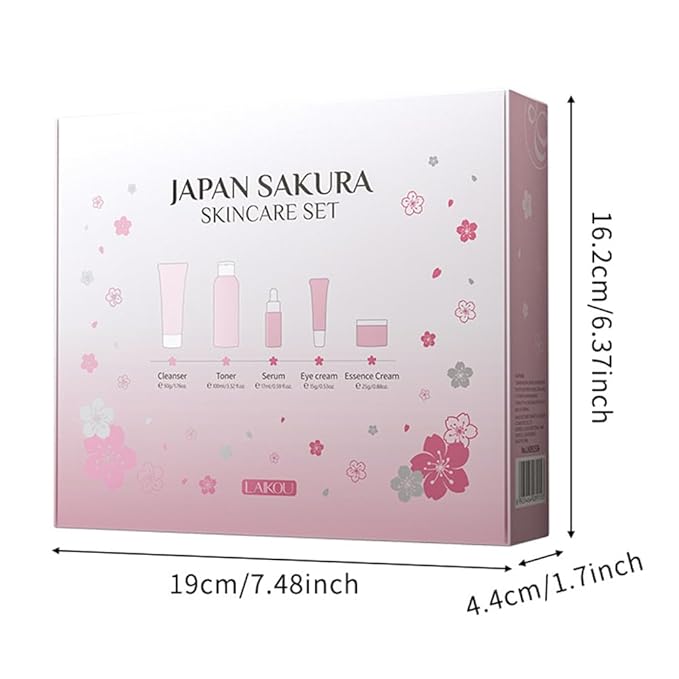 Sakura Skincare Gift Set, Skin Care Travel Kit with Cleanser, Toner, Serum, Eye Cream, Face Cream for Women Girls (5pcs)-BrightBean Baby
