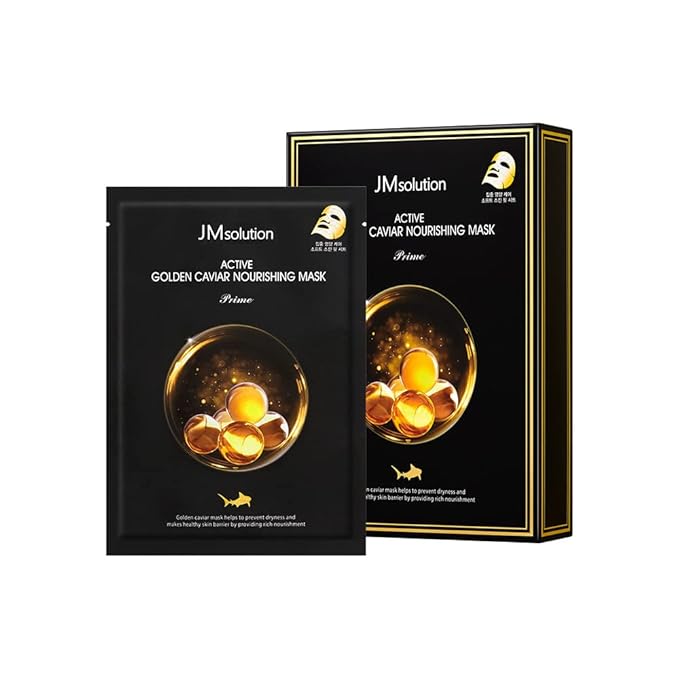 JMsolution Active Golden Caviar Nourishing Mask - Korean Skincare Facial Mask-Cavior extracted - collagen essense- 10 sheets for all skin type-BrightBean Baby