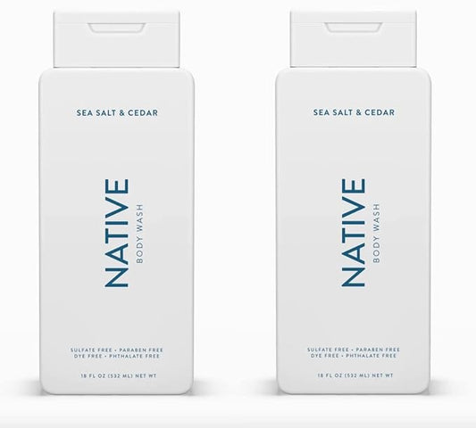 Native Body Wash Contains Naturally Derived Ingredients | For Women & Men, Sulfate, Paraben, & Dye Free Leaving Skin Soft and Hydrating | Sea Salt & Cedar 18 oz - 2 Pk-BrightBean Baby