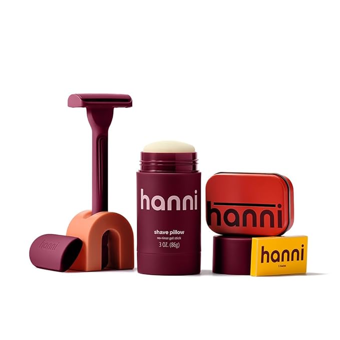 HANNI Shave Starter Set, Saftey Razor with Blades and Shaving Gel, Unisex Grooming Kit for Smooth, Soft Skin, Hair Removal Gift Set for All Skin Types, Burgundy-BrightBean Baby