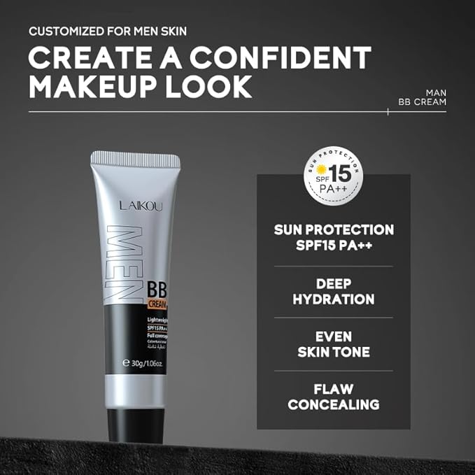 AKARY Hydrating Men BB Cream SPF 15 PA++, Full-Coverage Foundation&Concealer, Mens Face Moisturizer Cream Evens Skin Tone, Oil Control and Cover Flaws, Natural Finish for All Skin Types, Chocolate 420-BrightBean Baby