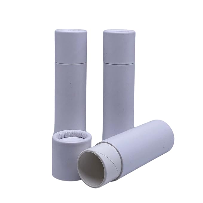 GreenWay 0.3oz / 8.5g Kraft Paperboard Lip Balm Tubes with Lids - 25 Pack Lip Gloss Tubes Refillable DIY Cosmetic Containers - Lip Balm Containers Chapstick Tubes Empty Holder Tubes - White-BrightBean Baby