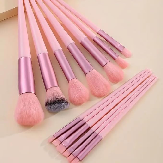 Foundation Makeup Brush Set Kit | 13 Pcs Premium Synthetic Kabuki Eye Shadows Make Up Brushes + 1 Sponge + 1 Brush Bag for Travel and Home Use (PINK)-BrightBean Baby