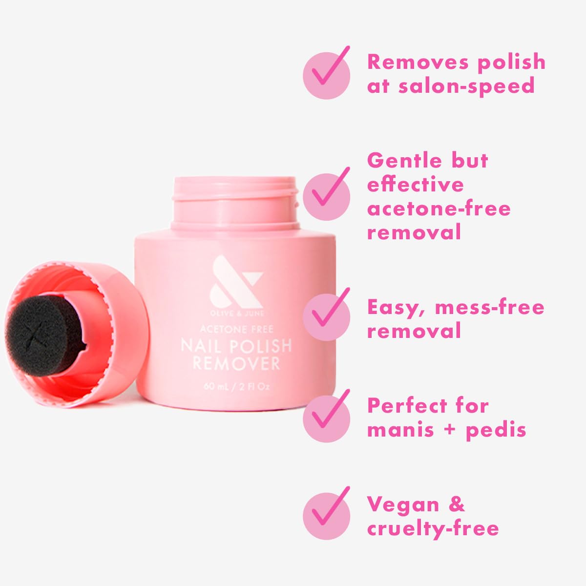 Olive & June Polish Remover Pot | Acetone-Free Nail Polish Remover with Sponge Lid for Mani + Pedi | No-Mess, Gentle & Effective Formula | Non Acetone | Vegan & Cruelty-Free | 60mL-BrightBean Baby