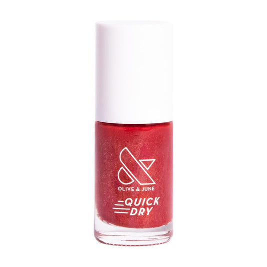Olive & June Quick Dry Nail Polish | Instant, Fast-Drying, Smudgeproof Color | 15-free, Vegan, Cruelty-Free Formula | Lasts up to 5 Days | Salon-Quality Manicure at Home | Lippy | Shimmering Red-BrightBean Baby