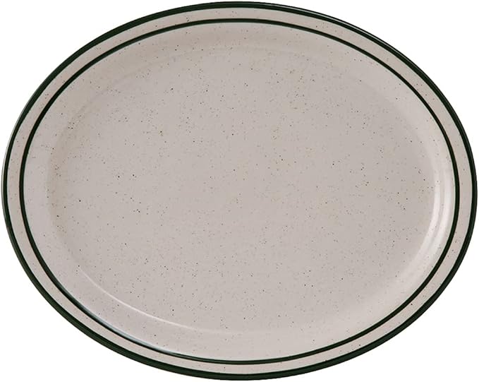 Tuxton China TES-014 Platter, 13-1/4" x 10-1/2", Oval, Narrow Rim, Microwave and Dishwasher Safe, Oven Proof, Fully Vitrified, Ceramic, Emerald, Pack of 12