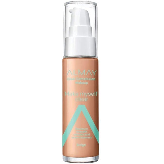 Almay Clear Complexion Makeup, Matte Finish Liquid Foundation with Salicylic Acid, Hypoallergenic, Cruelty Free, -Fragrance Free, Dermatologist Tested, 500 Beige, 1.0 oz-BrightBean Baby