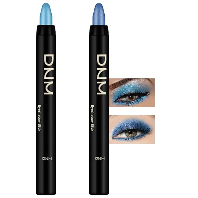 Kaely 2Pcs Bright Blue Eyeshadow Stick for Older Women, Metallic Shimmer Glitter Cream Eye Shadow Pencil Crayon, Light Blue Eyeliner Waterproof Halloween Makeup, 11+13-BrightBean Baby