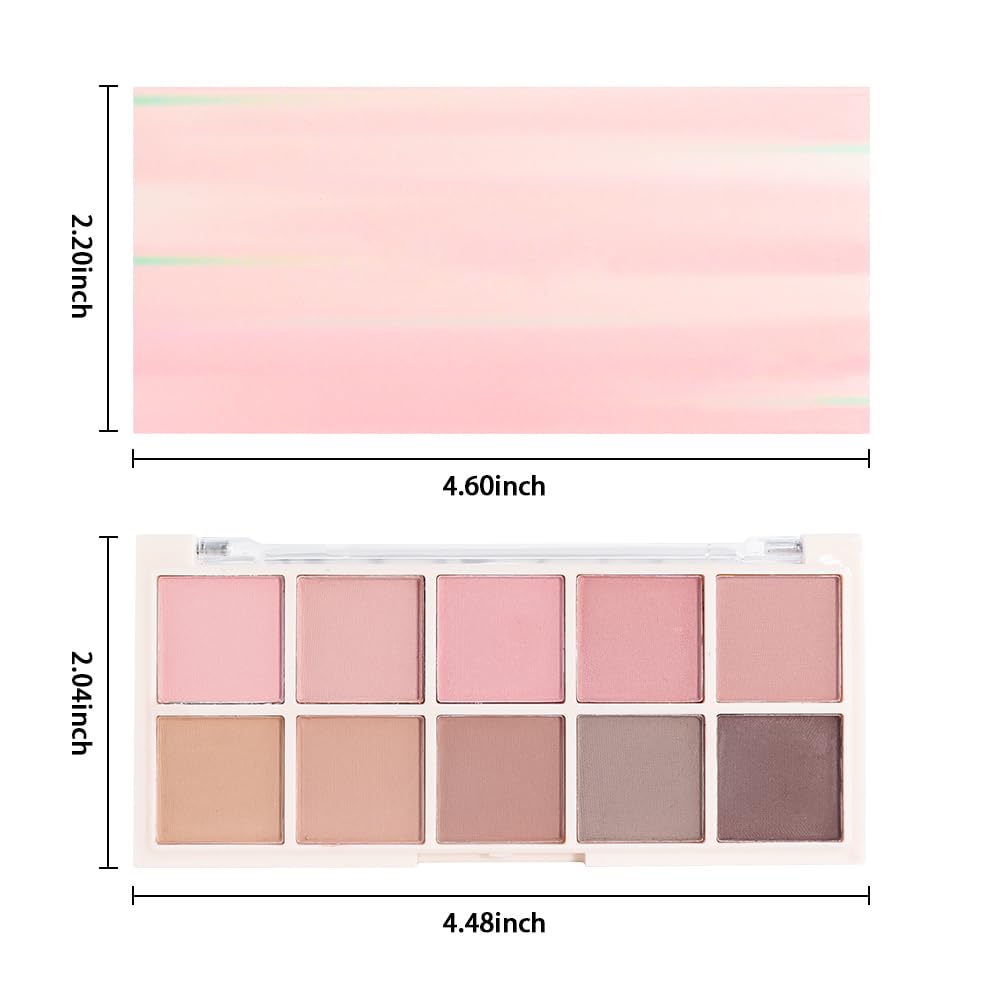 Ten Color Pink Brown Series Matte Eyeshadow Makeup Palette, High-Pigment Eye Shadow, Smooth & Blendable, Everyday Velvety Matte Finish Eye Makeup Looks Box, Vegan & Cruelty-Free, 0.35 Oz 04#-BrightBean Baby