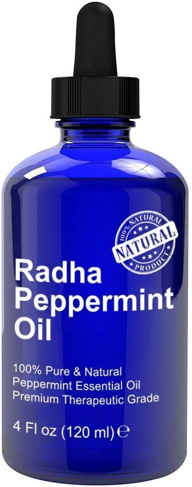 Radha Beauty Peppermint Essential Oil 4 oz - 100% Pure & Therapeutic Grade, Steam Distilled for Aromatherapy, Fresh Minty Scent, DIY Projects, Candles, Sprays and Fragrance-BrightBean Baby