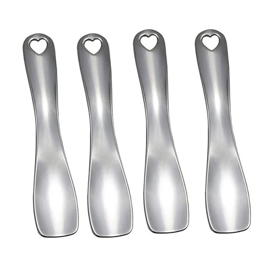 4 Pieces Zinc Alloy Makeup Spatula Eye Cream Spoon Beauty Scoop Mini Spoon Makeup Beauty Spoons Mini Cosmetic Skincare Spatula for Cream Lotions, Shovel Shaped, Silver-Color-BrightBean Baby