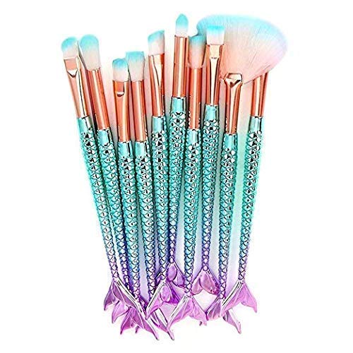Funfunman Makeup Brushes 11PCS Make Up Foundation Eyebrow Eyeliner Blush Cosmetic Concealer Brushes(Mermaid Colorful)-BrightBean Baby