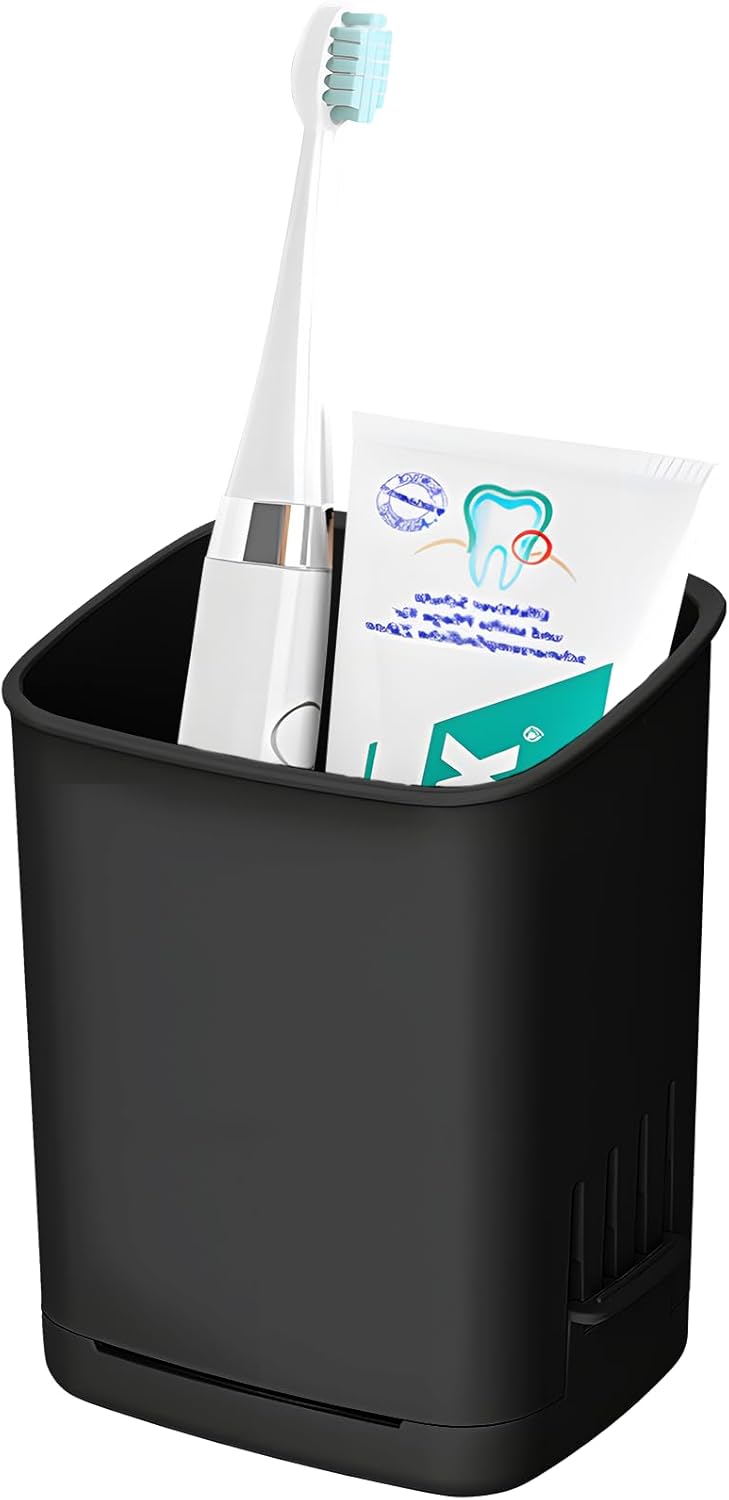 Toothbrush Holder Cup Wall Mounted Drill-Free for Bathroom Shower Electric Toothbrush Toothpaste Razor Holder Removable Waterproof Sturdy Self Draining, Tableware Holder for Kitchen(1pcs&Black)-BrightBean Baby