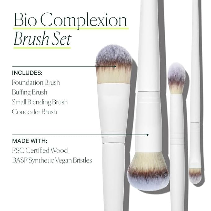 Well People Bio Complexion Brush Set, 4-Piece Face Brush Set For All Complexion Products, For Liquids, Powders & Creams, Cruelty-free Bristles-BrightBean Baby