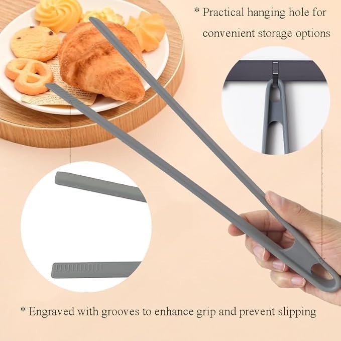 1Pcs Silicone Toaster Tong, 11.6 Inch Long Silicone Kitchen Tong for Toaster Cooking Utensil Bread Waffle Tong Food Tweezer Grey Toast Tong for Cooking Serving Bacon Salad Fruit Food, SATONBEYI