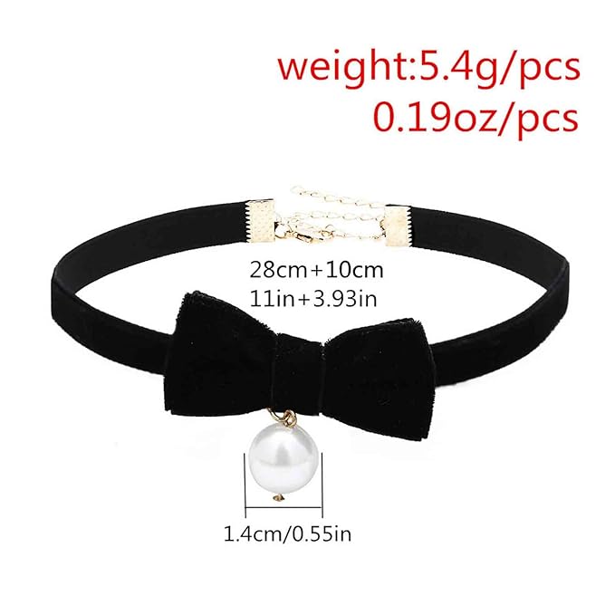 Vintage Satin Choker Necklace Pearl Pendant Necklace Black Bow Necklace Punk Leather Collar Necklace Chain Jewelry for Women and Girls-BrightBean Baby