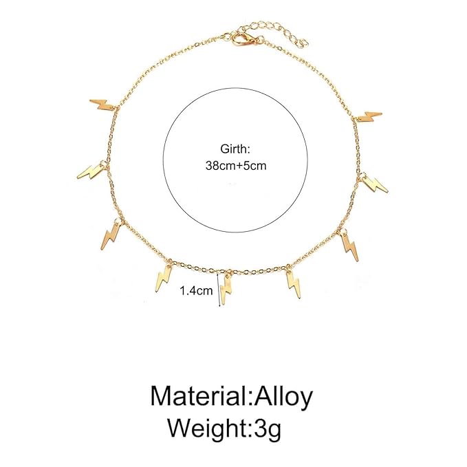 Boho Lighting Bolt Choker Necklace Gold Dangle Thunder Necklace Minimalist Collar Chain Necklace Weather Necklace Jewelry for Women and Girls-BrightBean Baby