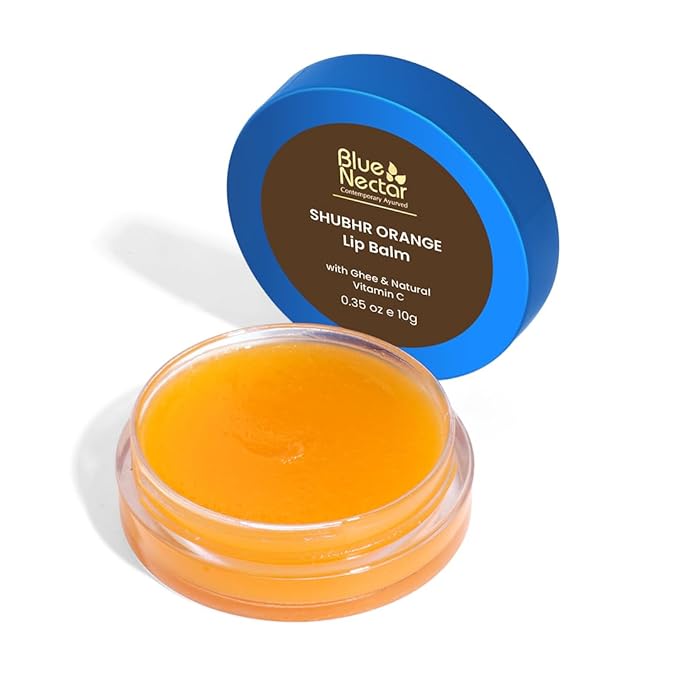 Blue Nectar Ayurvedic Orange Lip Balm with Organic Ghee & Natural Vitamin C for Dry Lips | Moisturizing Lip Gloss with Clean Ingredients (0.35 oz, 10 Herbs)-BrightBean Baby