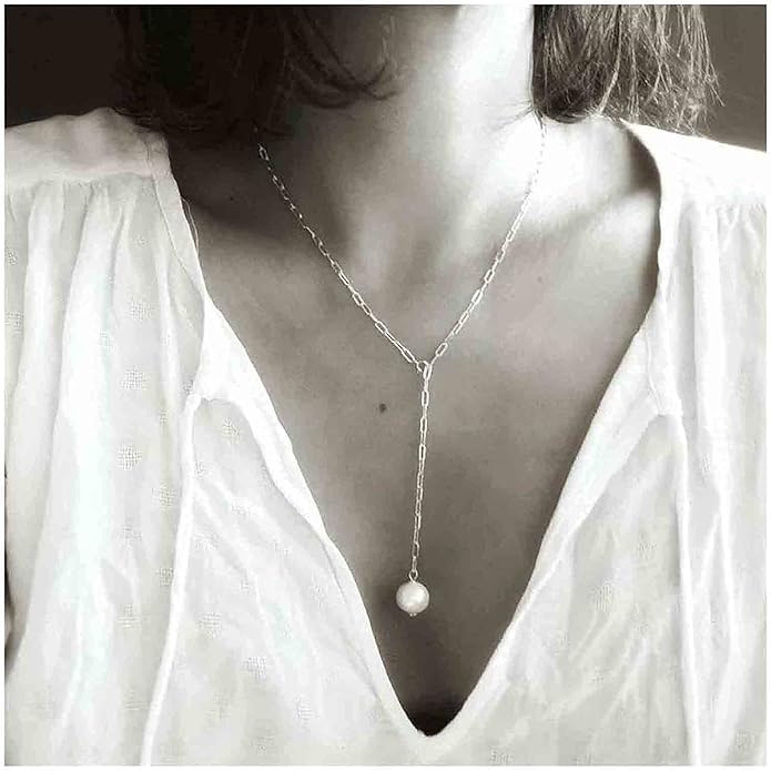 Long Pearl Necklace Pearl Lariat Y Necklace Chain Vintage Minimalist Necklace Jewelry for Women and Girls-BrightBean Baby