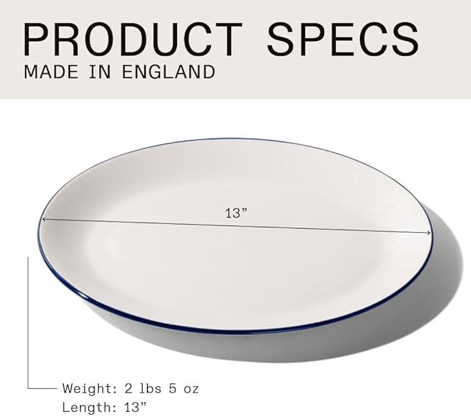 Made In Cookware - Serving Platter - White With Navy Rim- Porcelain England