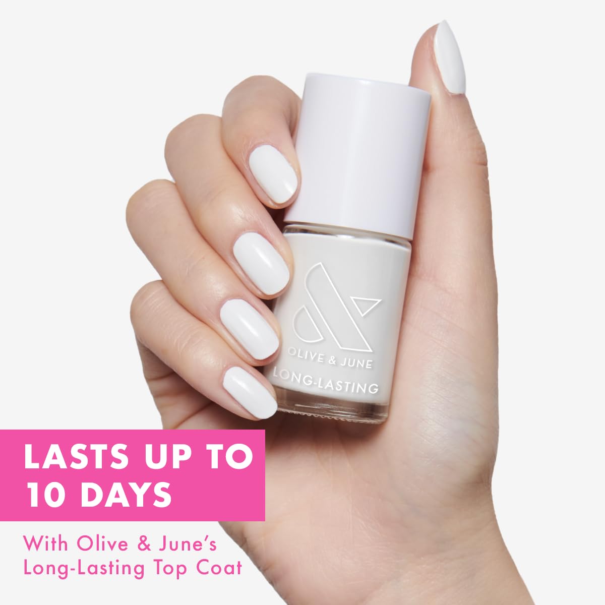 Olive & June Long Lasting Nail Polish | Plump, Gel-Like Finish No Lamp Needed | Lasts up to 10 days | Salon-Quality Color at Home | 15-Free, Vegan & Cruelty-Free Chip-Resistant Shine | HD Crisp White-BrightBean Baby