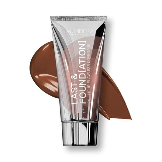 WUNDERBROW Full Coverage Foundation, Last & Found[ation] – Buildable Full Coverage Liquid Foundation For 24+ Hours Wear – Long Lasting, Waterproof, Espresso-BrightBean Baby