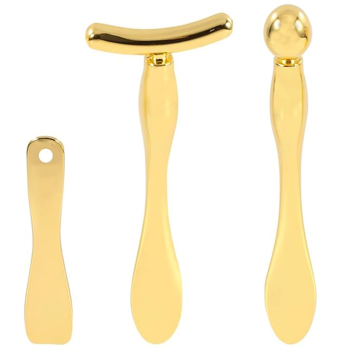 Metal Eye Face Cream Applicator Stick and Mini Cosmetics Spoon Spatula, Zinc Alloy Makeup Spoon Metal Eye Facial Massager for Facial Cosmetic Face Cream (Gold)-BrightBean Baby