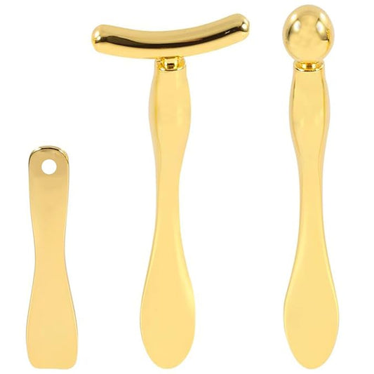 Metal Eye Face Cream Applicator Stick and Mini Cosmetics Spoon Spatula, Zinc Alloy Makeup Spoon Metal Eye Facial Massager for Facial Cosmetic Face Cream (Gold)-BrightBean Baby