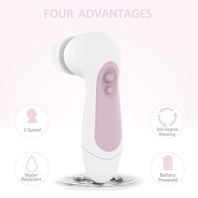 Waterproof Facial Cleansing Spin Brush Set with 5 Exfoliating Brush Heads - Electric Face Scrubber Cleanser Brush by CLSEVXY - Face Brush for Gentle Exfoliation and Deep Scrubbing-BrightBean Baby