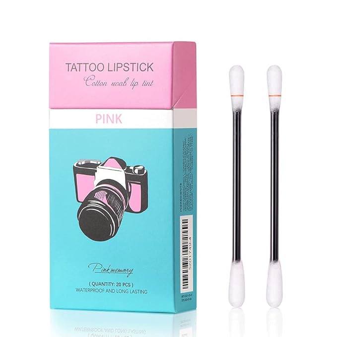 FLIPNEX 20Pcs Cotton Swab Tattoo Lipstick, Tattoo Lipstick Cotton Swab Lip Tint, Waterproof and Long Lasting Liquid Non-Stick Portable Lip Gloss (Pink)-BrightBean Baby