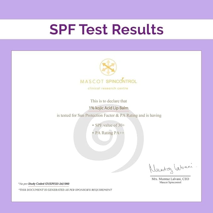 1% Kojic Acid Lip Balm With Alpha Arbutin & Hyaluronic Acid, SPF 30 PA++ for Dark & Pigmented Lips - 4g-BrightBean Baby