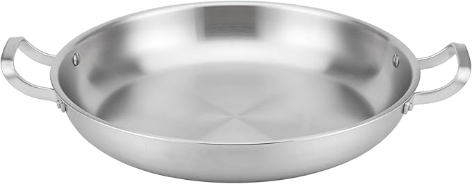 DELARLO 13" Tri-Ply Stainless Steel Paella Pan with Lid