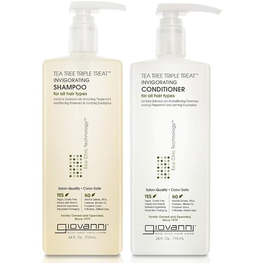 GIOVANNI Tea Tree Triple Treat Invigorating Shampoo & Conditioner Set - Cooling Peppermint, Eucalyptus, Rosemary, Helps Dry, Flaky Scalp, Salon Quality, Vegan, Cruelty Free, Paraben Free - 24 oz Each-BrightBean Baby