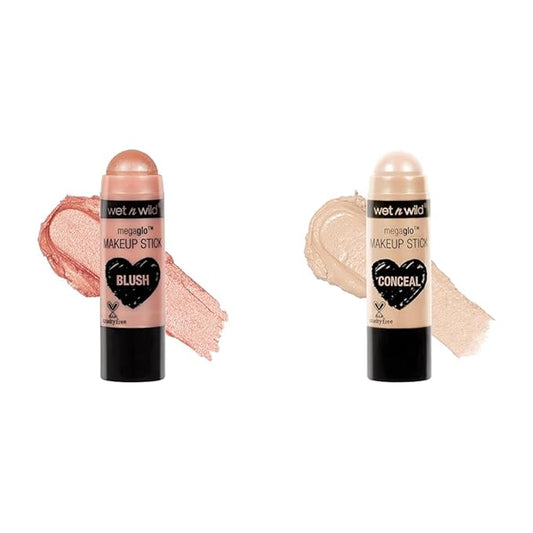 wet n wild MegaGlo Makeup Stick Peach Bums & Conceal Follow Your Bisque,1 Ounce Makeup Stick Bundle-BrightBean Baby